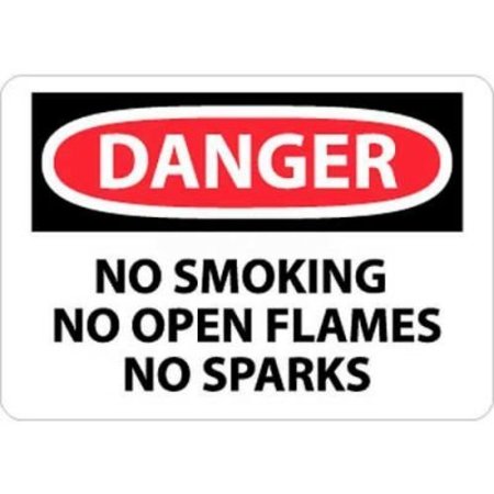 NATIONAL MARKER CO NMC OSHA Sign, Danger No Smoking No Open Flames No Sparks, 10in X 14in, White/Red/Black D458RB
